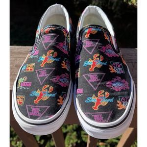 VANS CLASSIC SLIP ON SHOES SNEAKERS BEACH MARKET NEON MENS SZ 8 80s 90s RETRO